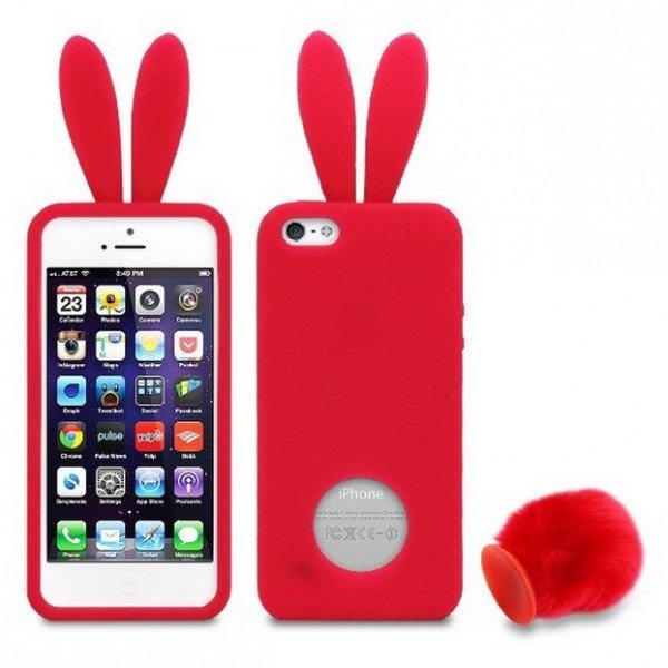Wholesale iPhone 5 5S 3D Bunny Case with Stand Up Tail (Red)